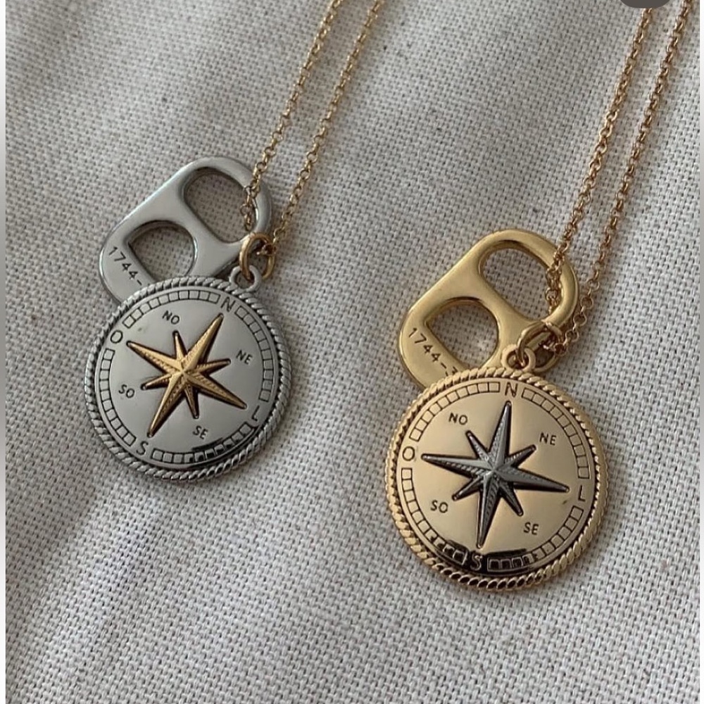 Gold and Silver Compass Pendant Necklaces